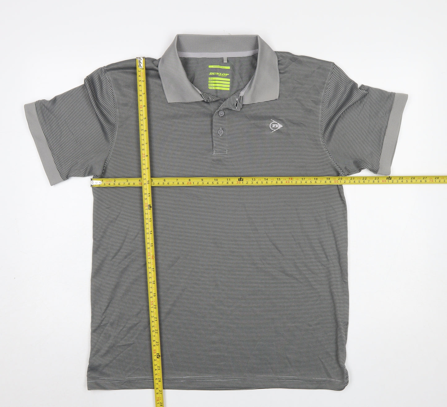 Dunlop Men’s Grey Striped Polo Shirt L Regular Fit Golf Activewear