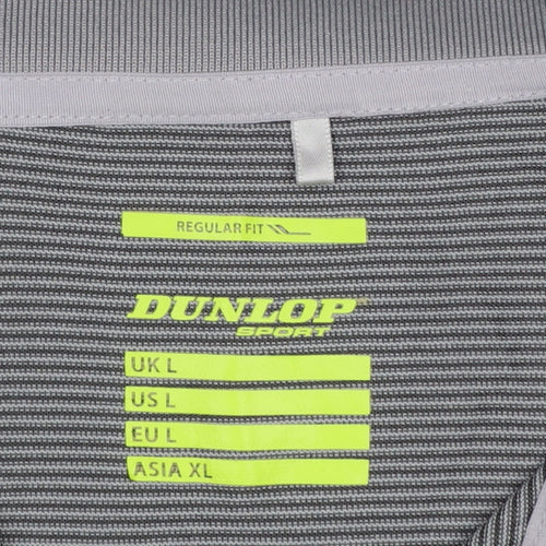 Dunlop Men’s Grey Striped Polo Shirt L Regular Fit Golf Activewear