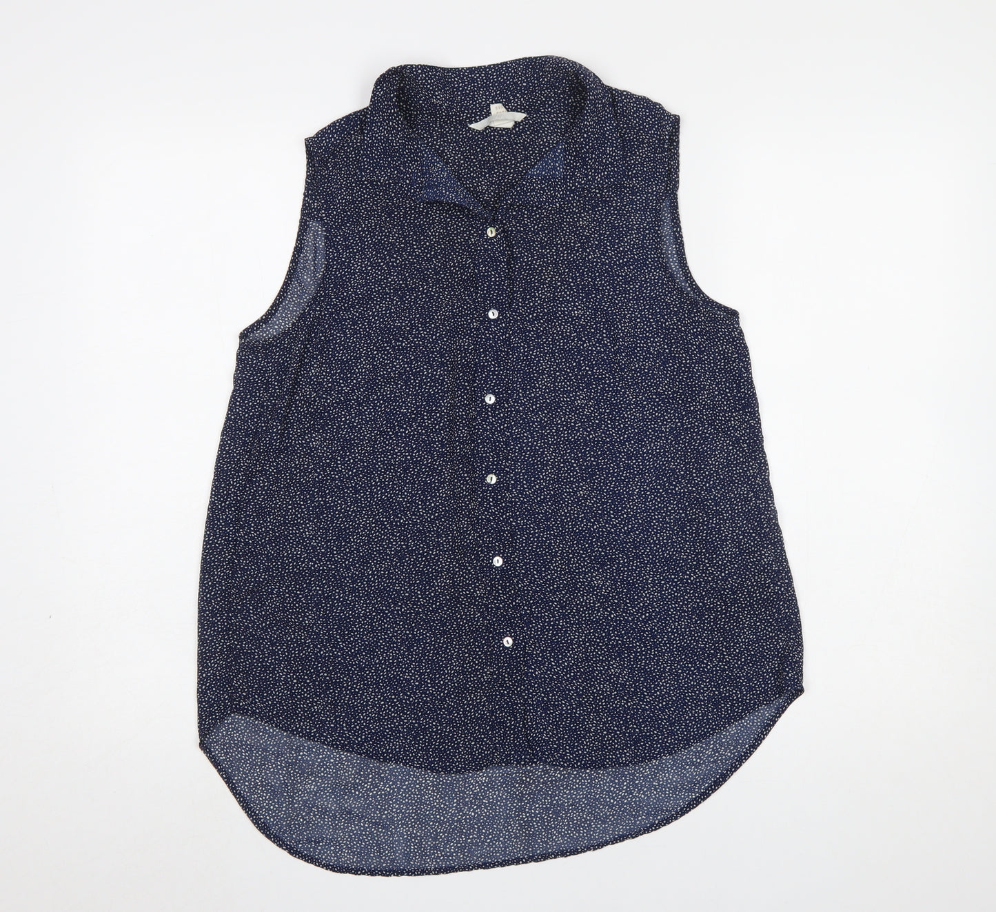 H&M Women’s Blue Polka Dot Sleeveless Collared Blouse Size 12
