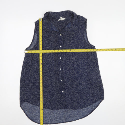 H&M Women’s Blue Polka Dot Sleeveless Collared Blouse Size 12