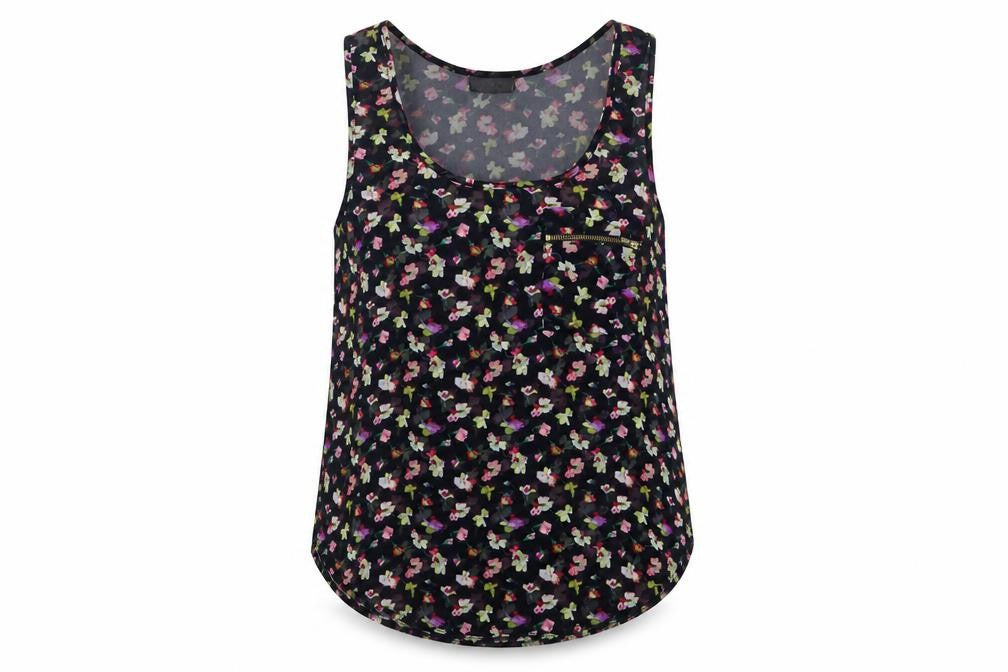 Front view of Topshop Women's Multicoloured Floral Chiffon Tank Top, size 12