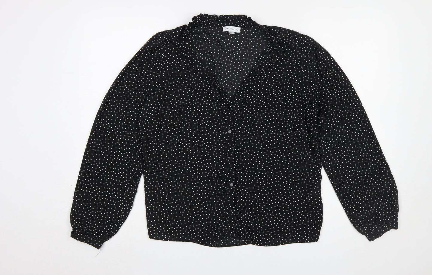 Warehouse Women Black Polka Dot Button-Up Blouse Size 12