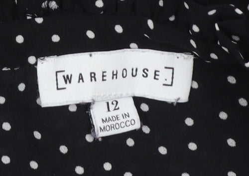 Warehouse Women Black Polka Dot Button-Up Blouse Size 12