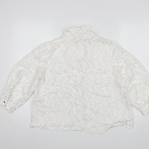 Zara Women White Textured Button-Up Blouse Size M Relaxed Fit