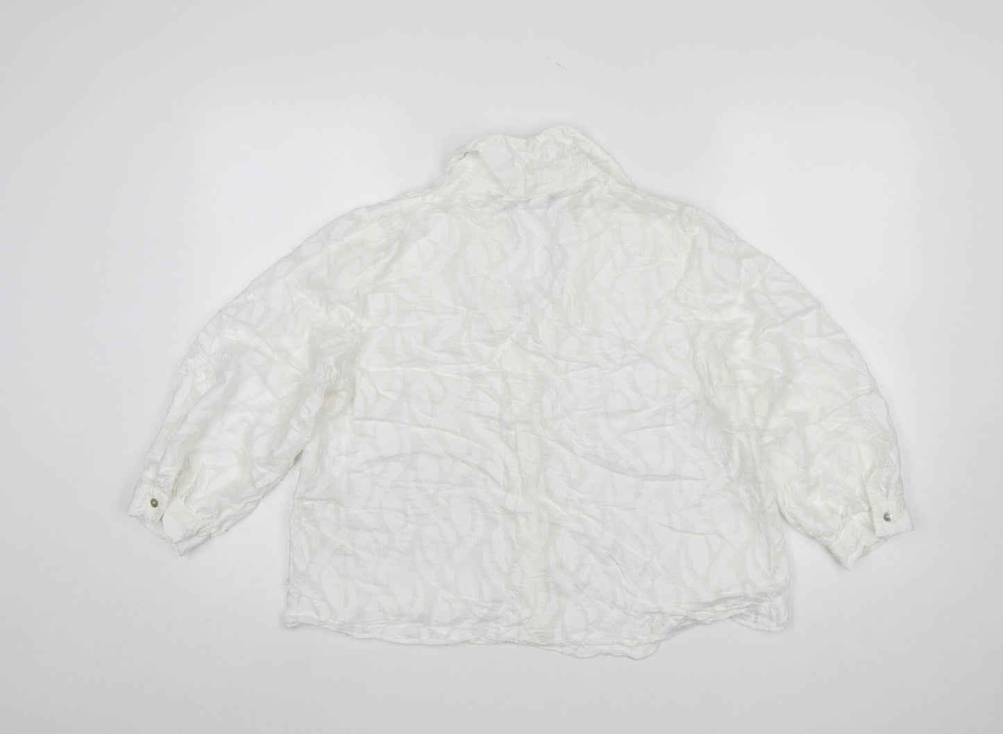 Zara Women White Textured Button-Up Blouse Size M Relaxed Fit