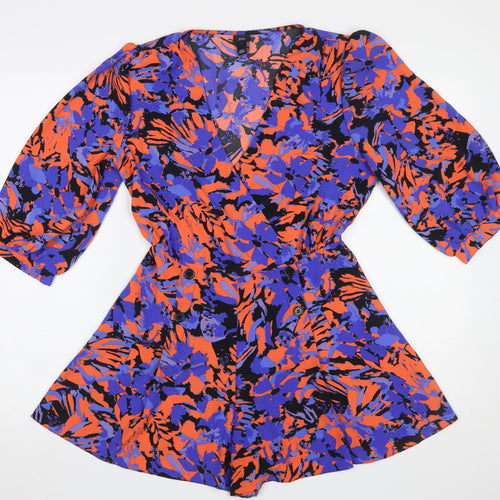 River Island Women’s Multicoloured Floral Playsuit Size 10 V-Neck 3/4 Sleeve