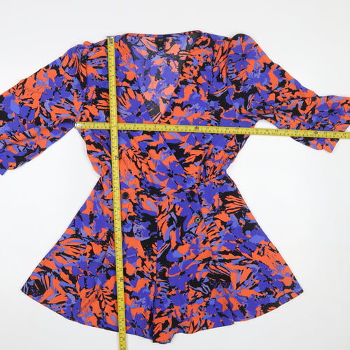 River Island Women’s Multicoloured Floral Playsuit Size 10 V-Neck 3/4 Sleeve