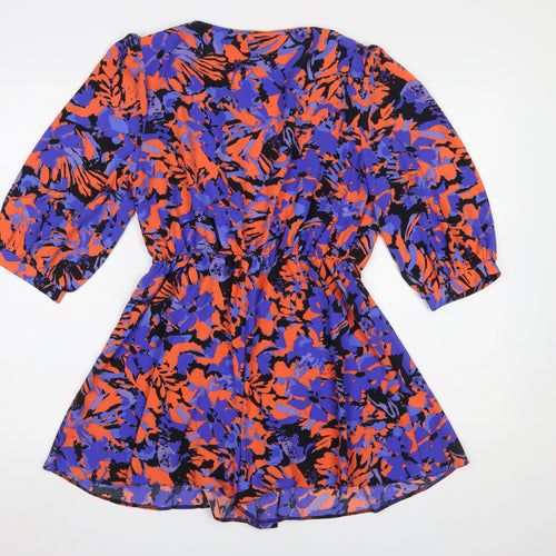 River Island Women’s Multicoloured Floral Playsuit Size 10 V-Neck 3/4 Sleeve