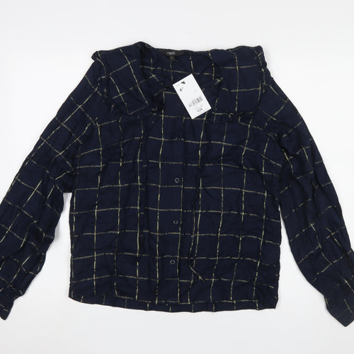 Next Women's Blue Check Long Sleeve Collared Blouse Size 12
