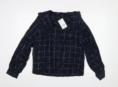 Next Women's Blue Check Long Sleeve Collared Blouse Size 12