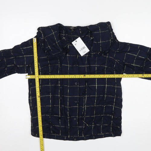 Next Women's Blue Check Long Sleeve Collared Blouse Size 12