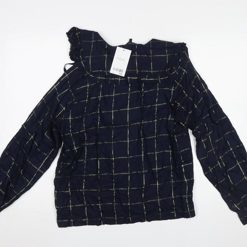Next Women's Blue Check Long Sleeve Collared Blouse Size 12