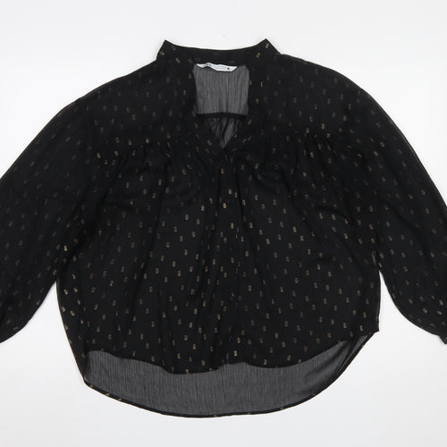 Zara Women Black Tunic Blouse Size 12 Long Sleeve Sheer Chiffon