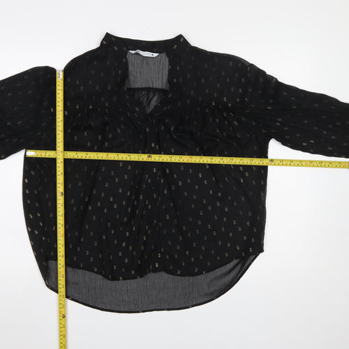 Zara Women Black Tunic Blouse Size 12 Long Sleeve Sheer Chiffon