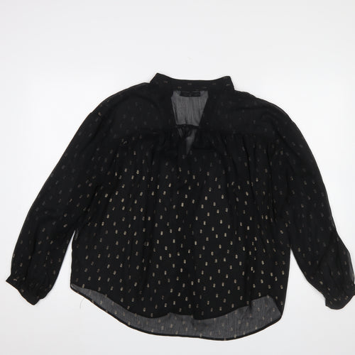Zara Women Black Tunic Blouse Size 12 Long Sleeve Sheer Chiffon