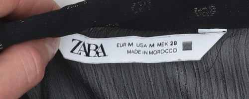 Zara Women Black Tunic Blouse Size 12 Long Sleeve Sheer Chiffon