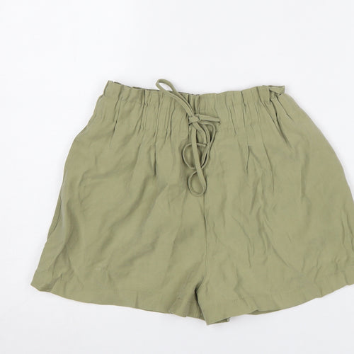 Pull&Bear Women Green Paperbag Shorts Size S Viscose Blend