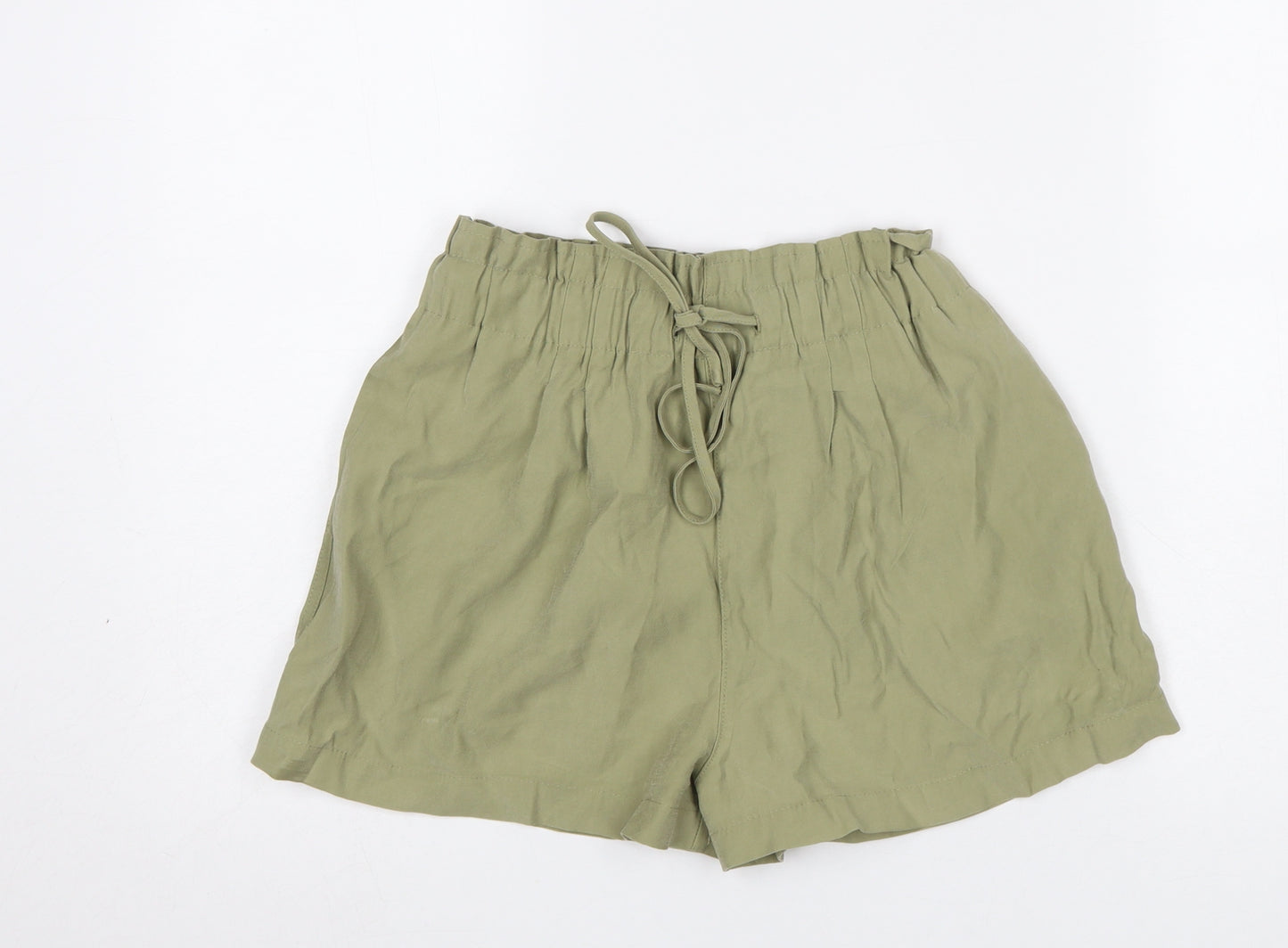 Pull&Bear Women Green Paperbag Shorts Size S Viscose Blend