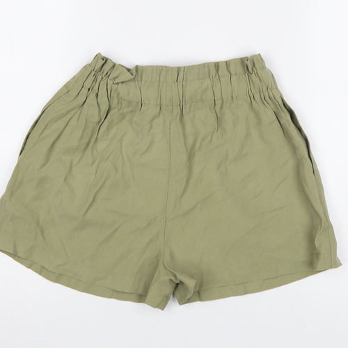 Pull&Bear Women Green Paperbag Shorts Size S Viscose Blend