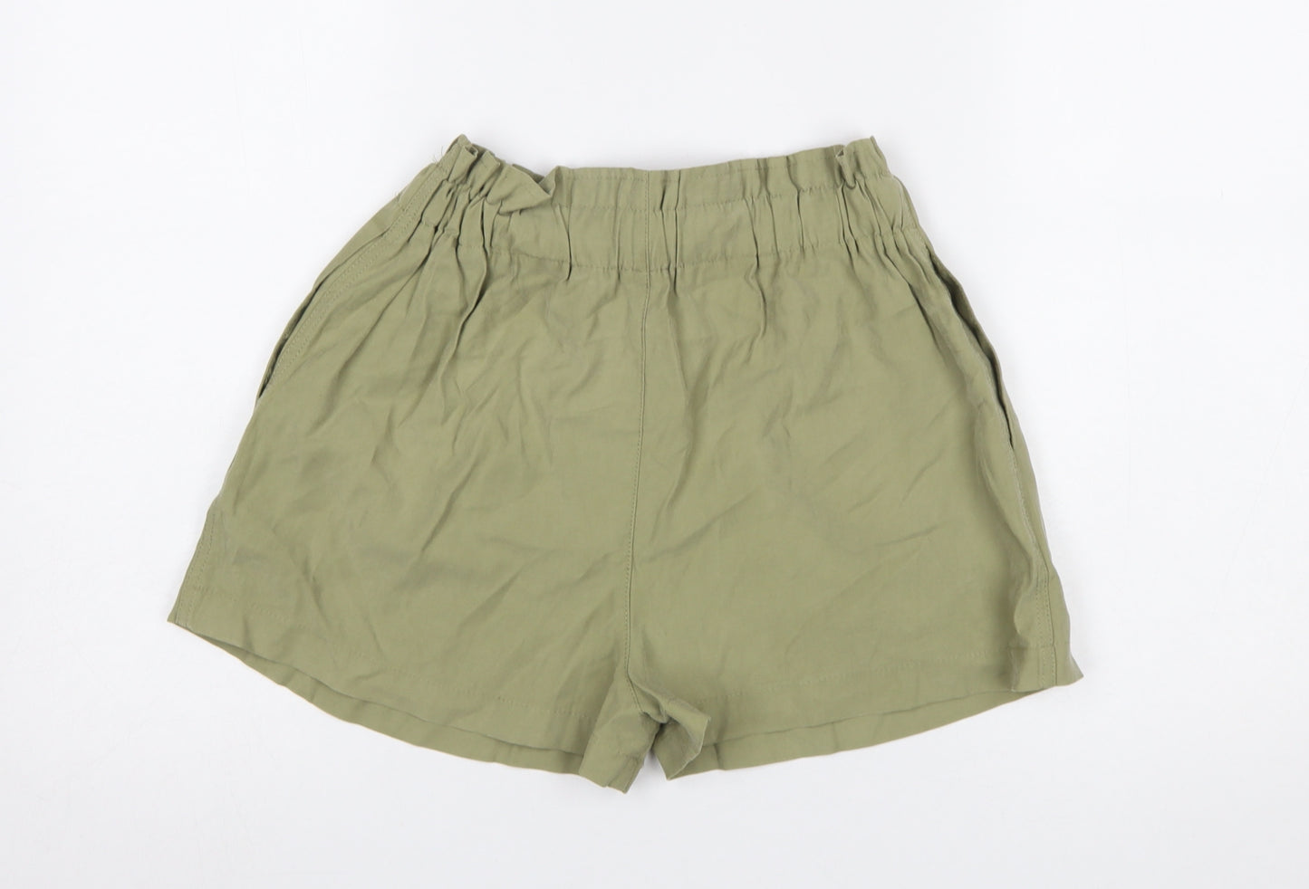 Pull&Bear Women Green Paperbag Shorts Size S Viscose Blend