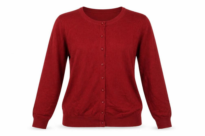 Front view of Regatta Women's Red Cardigan UK 12 Long Sleeve Viscose Nylon Knit Classic Style