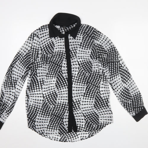 Next Women’s Black & White Polka Dot Sheer Long Sleeve Blouse UK 8