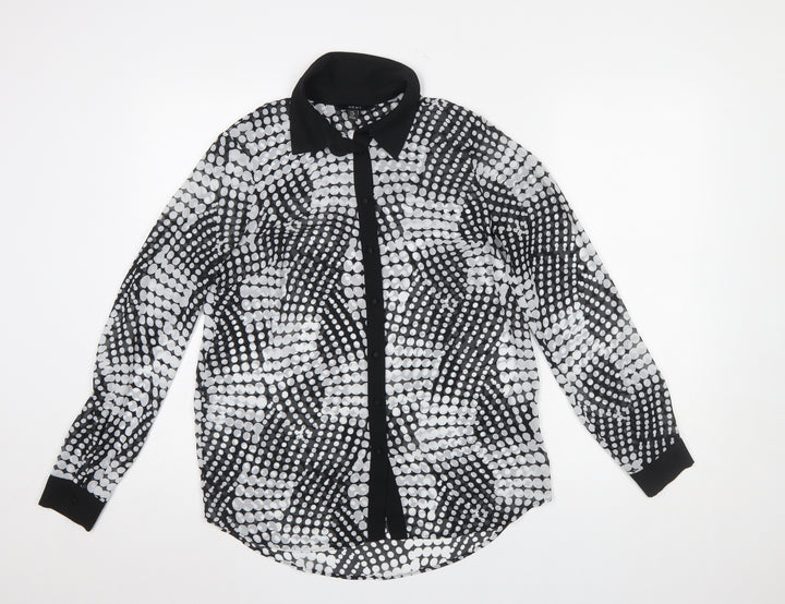 Next Women’s Black & White Polka Dot Sheer Long Sleeve Blouse UK 8