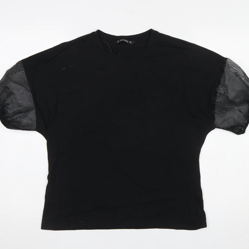 Dunnes Stores Women's Black Puff Sleeve Cotton T-Shirt Size S
