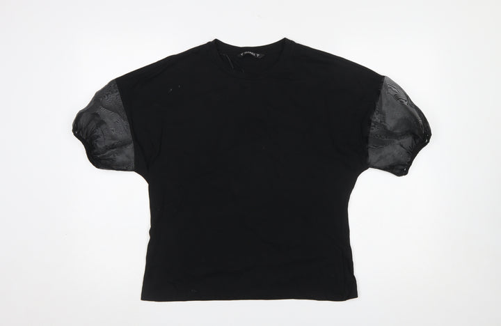 Dunnes Stores Women's Black Puff Sleeve Cotton T-Shirt Size S