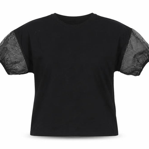 Dunnes Stores Women's Black Puff Sleeve Cotton T-Shirt Size S