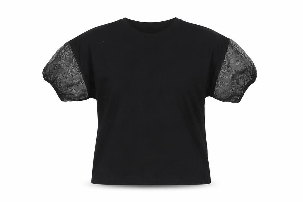 Dunnes Stores Women's Black Puff Sleeve Cotton T-Shirt Size S