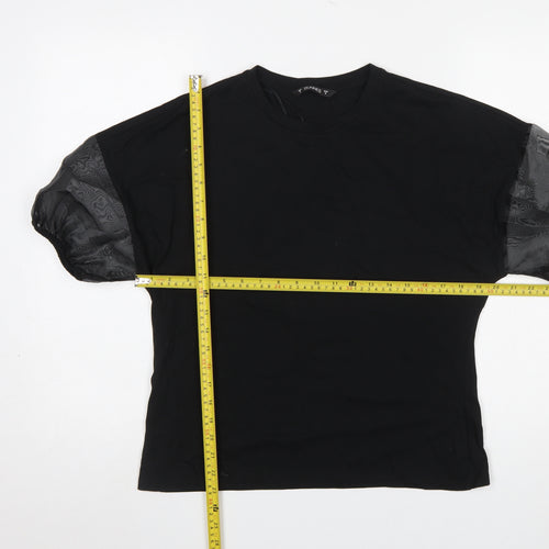 Dunnes Stores Women's Black Puff Sleeve Cotton T-Shirt Size S