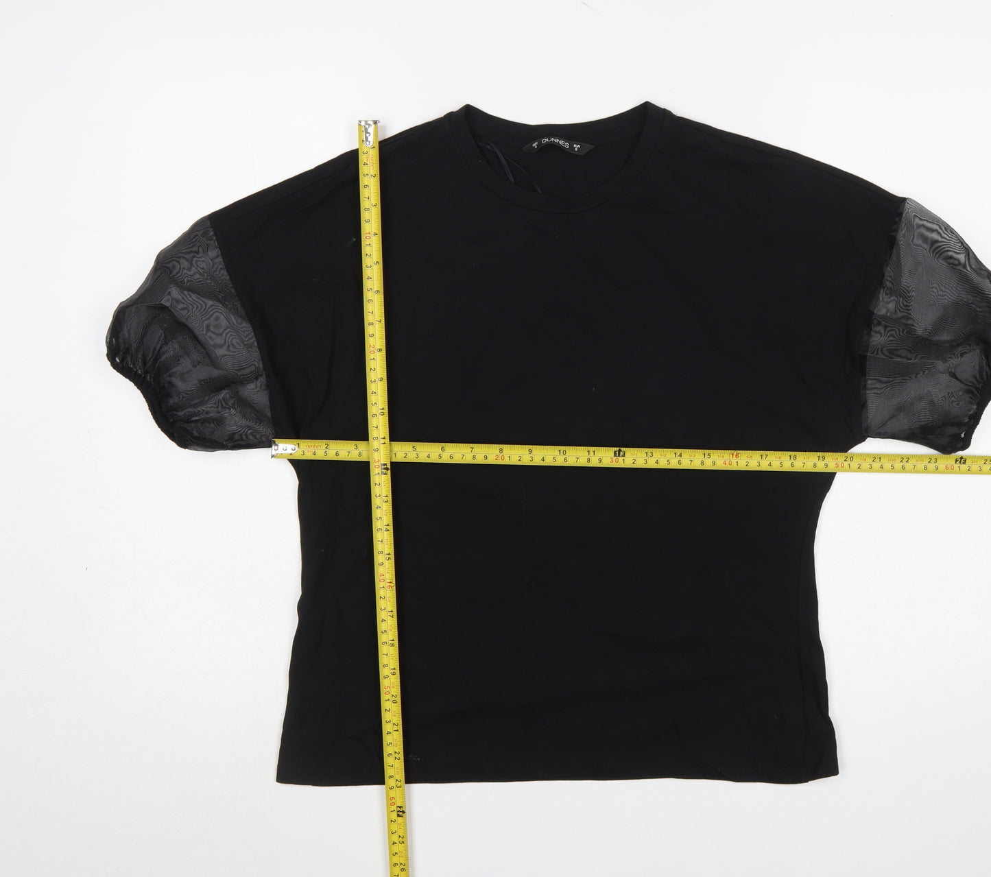 Dunnes Stores Women's Black Puff Sleeve Cotton T-Shirt Size S