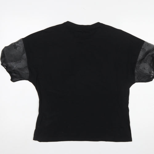 Dunnes Stores Women's Black Puff Sleeve Cotton T-Shirt Size S