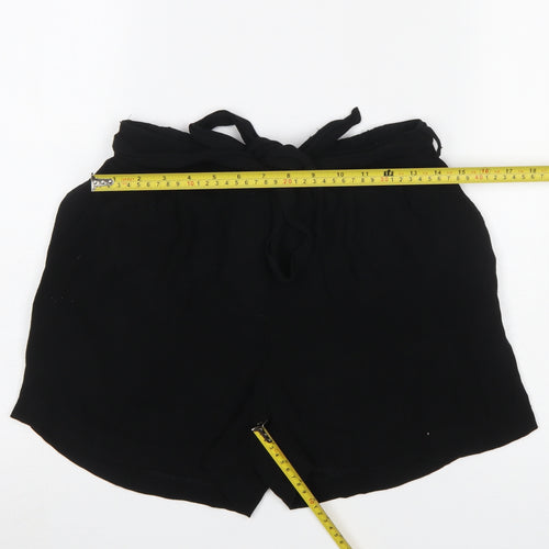 V by Very Women Black Paperbag Shorts Size 10 Belted Viscose