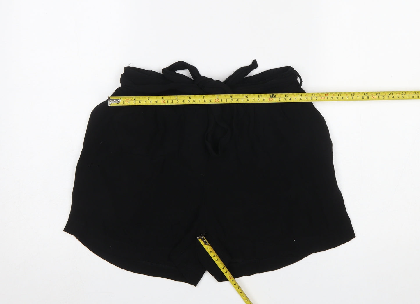 V by Very Women Black Paperbag Shorts Size 10 Belted Viscose