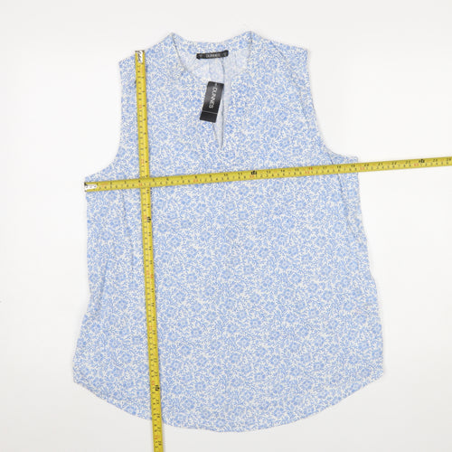 Dunnes Stores Women Blue Floral Sleeveless Cotton Linen Blouse Size 14