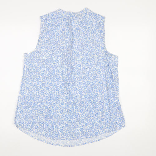 Dunnes Stores Women Blue Floral Sleeveless Cotton Linen Blouse Size 14