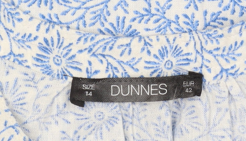 Dunnes Stores Women Blue Floral Sleeveless Cotton Linen Blouse Size 14