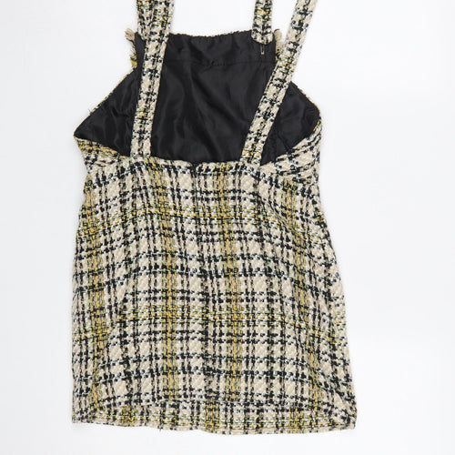 Zara Women Beige Tweed Check Pinafore Dress Size S