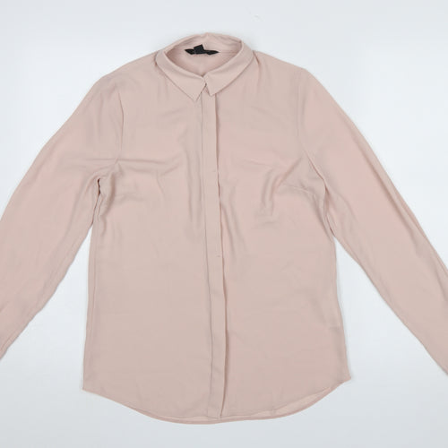New Look Women Beige Long Sleeve Collared Basic Blouse Size 6