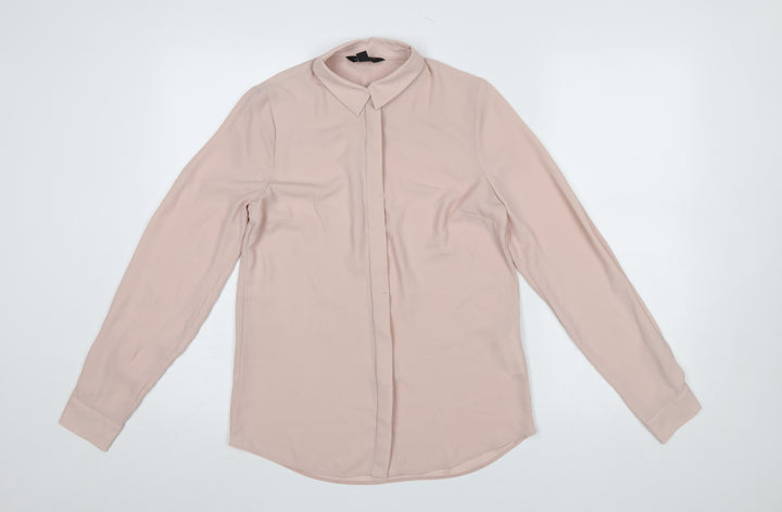 New Look Women Beige Long Sleeve Collared Basic Blouse Size 6
