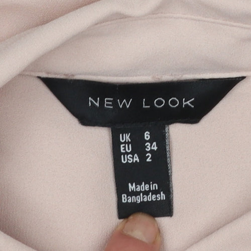 New Look Women Beige Long Sleeve Collared Basic Blouse Size 6