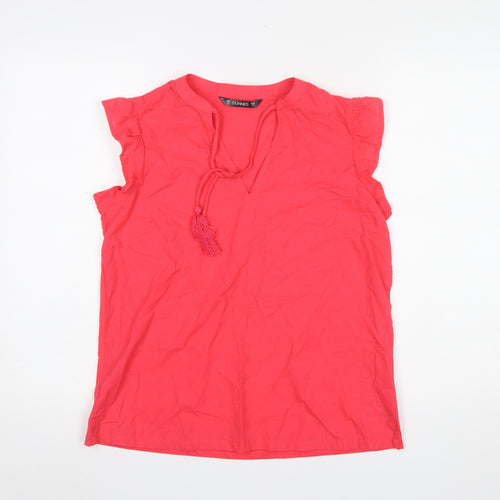 Dunnes Women’s Pink Cotton Tassel V-Neck Tunic Blouse Size S