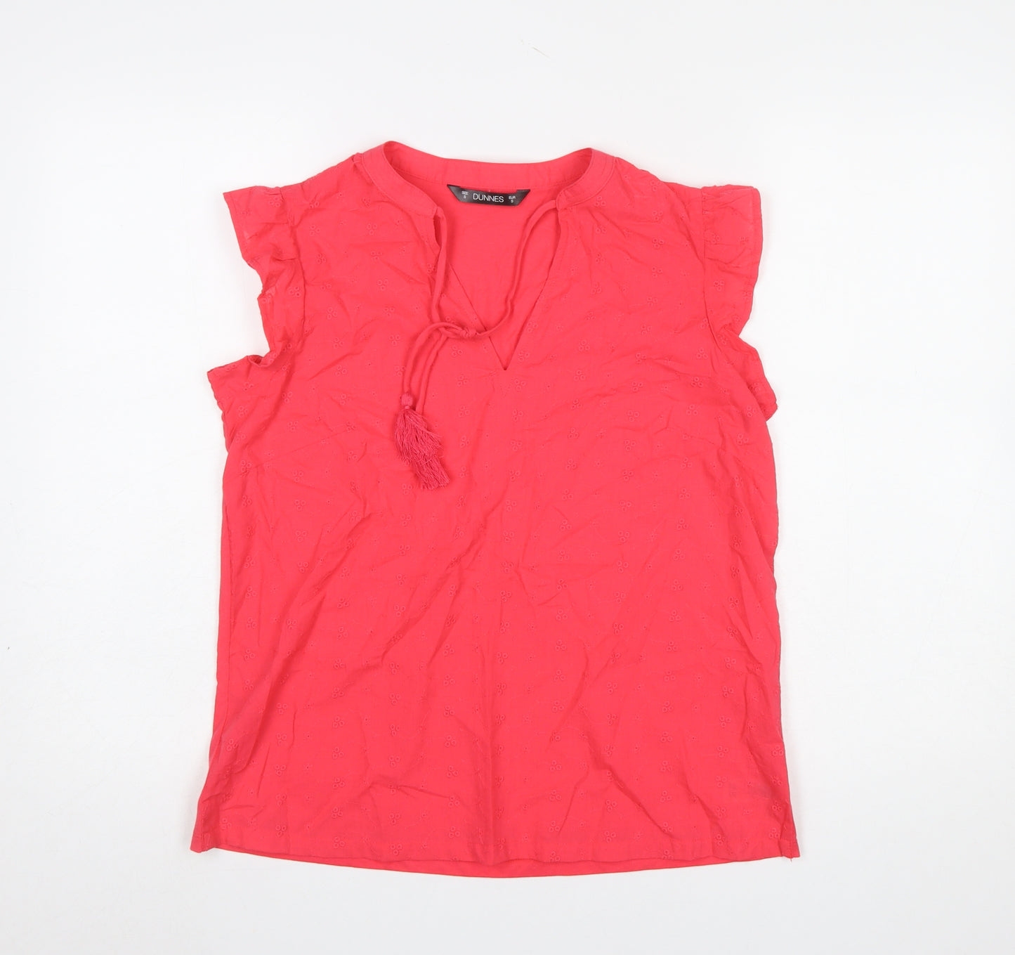 Dunnes Women’s Pink Cotton Tassel V-Neck Tunic Blouse Size S