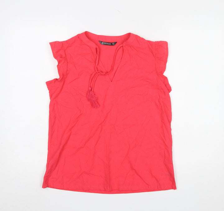 Dunnes Women’s Pink Cotton Tassel V-Neck Tunic Blouse Size S