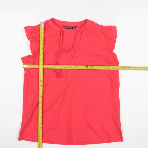 Dunnes Women’s Pink Cotton Tassel V-Neck Tunic Blouse Size S