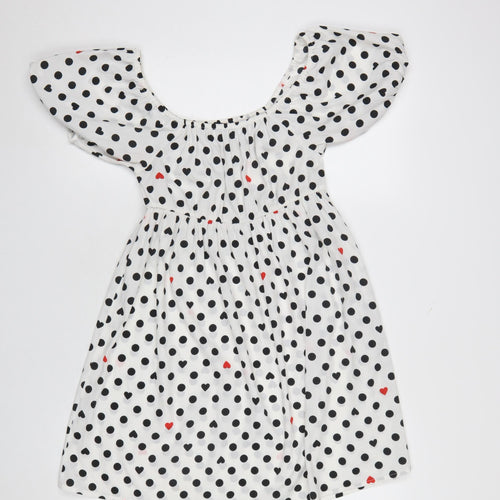 Wednesday's Girl Women's White Polka Dot Puff Sleeve A-Line Dress XS