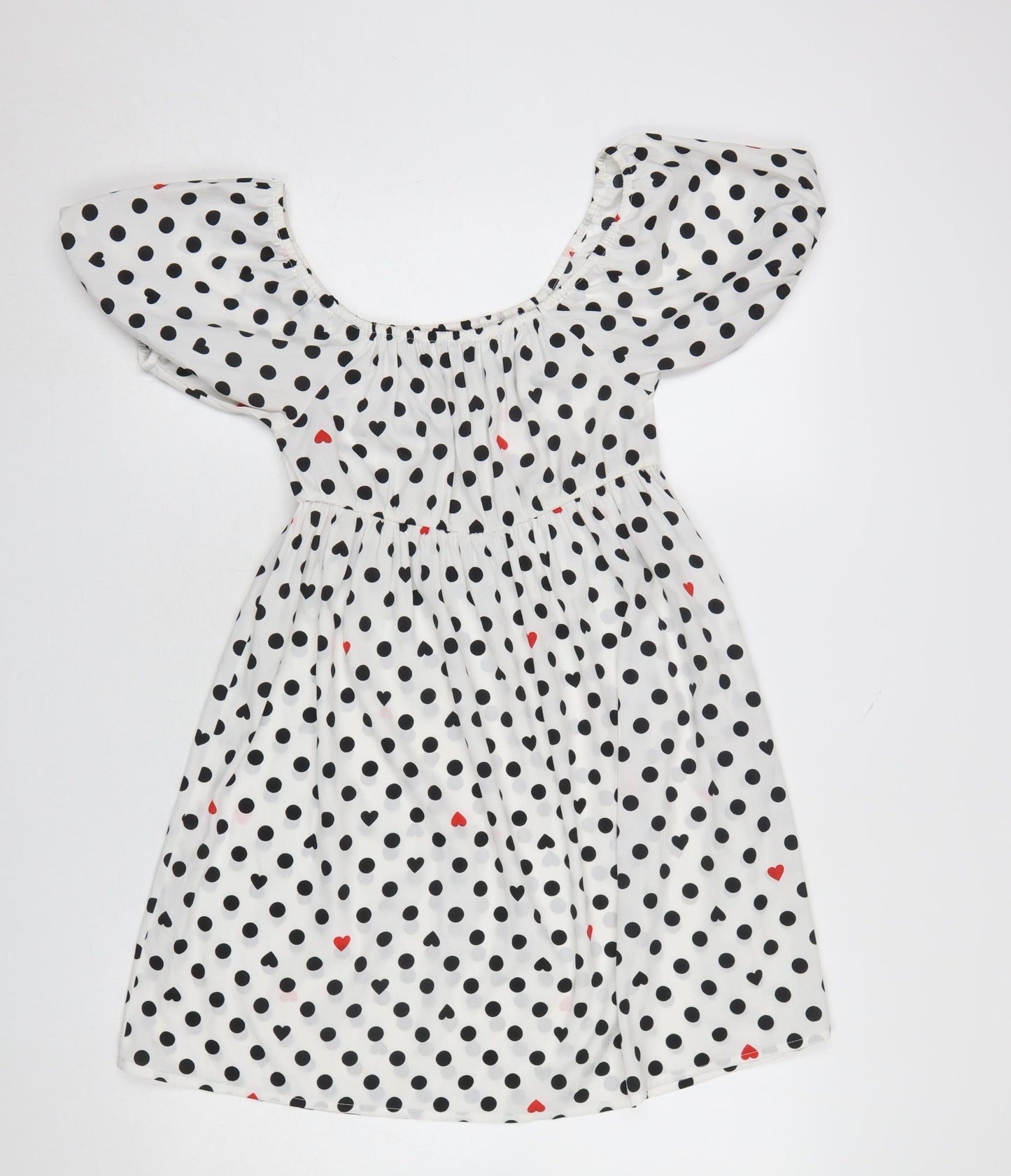 Wednesday's Girl Women's White Polka Dot Puff Sleeve A-Line Dress XS