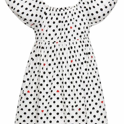 Wednesday's Girl Women's White Polka Dot Puff Sleeve A-Line Dress XS